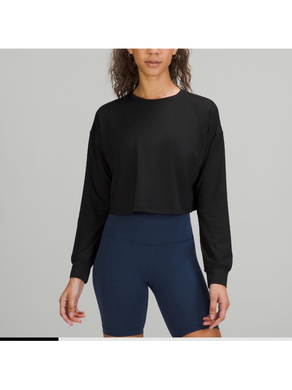 lululemon athletica Black Cropped Long-Sleeve Top